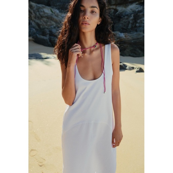 NWT Zara Round Neckline Combination Poplin Midi Tank Dress Sz:M - Picture 4 of 10